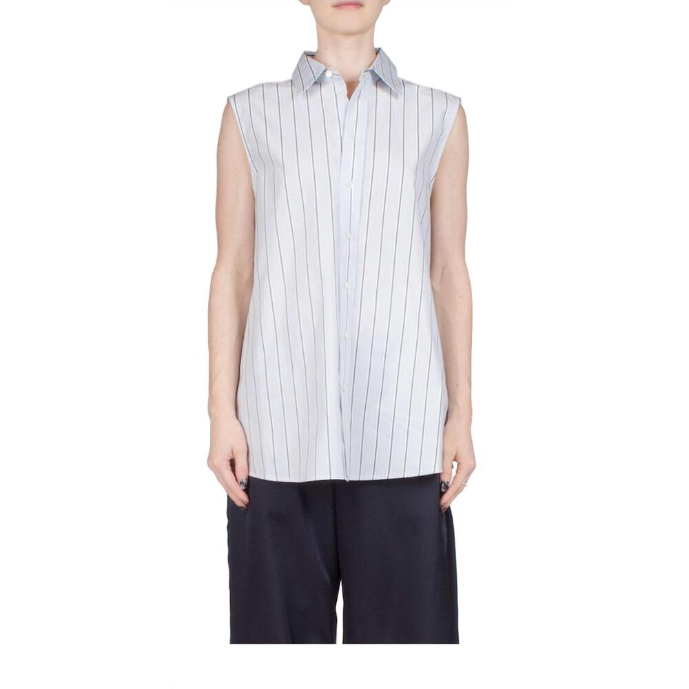 NEW 6397 sleeveless button down top in light blue/navy